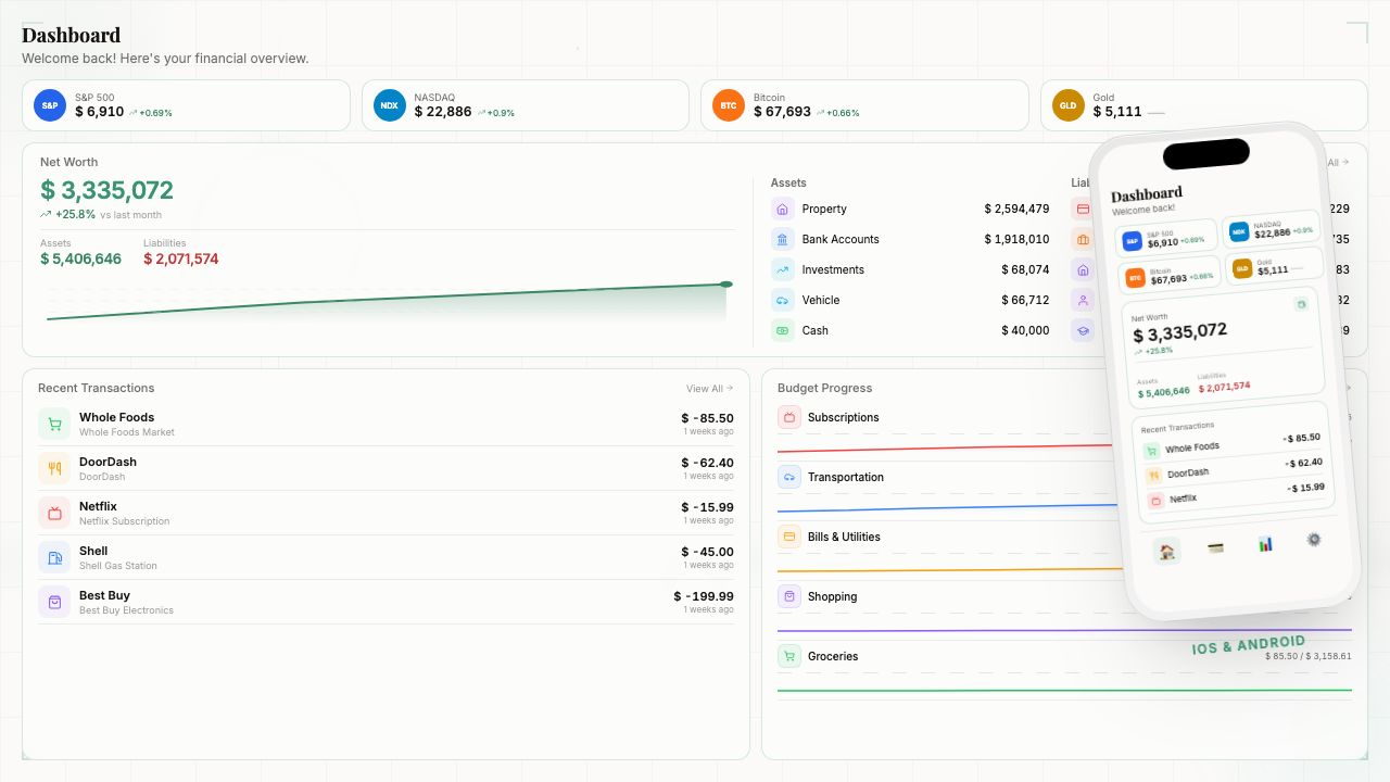 Preview of the Wealthi dashboard